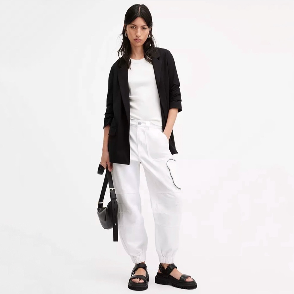 AllSaints Florence Cargo Jogger Pants Organic Twill Cotton Chalk White 8